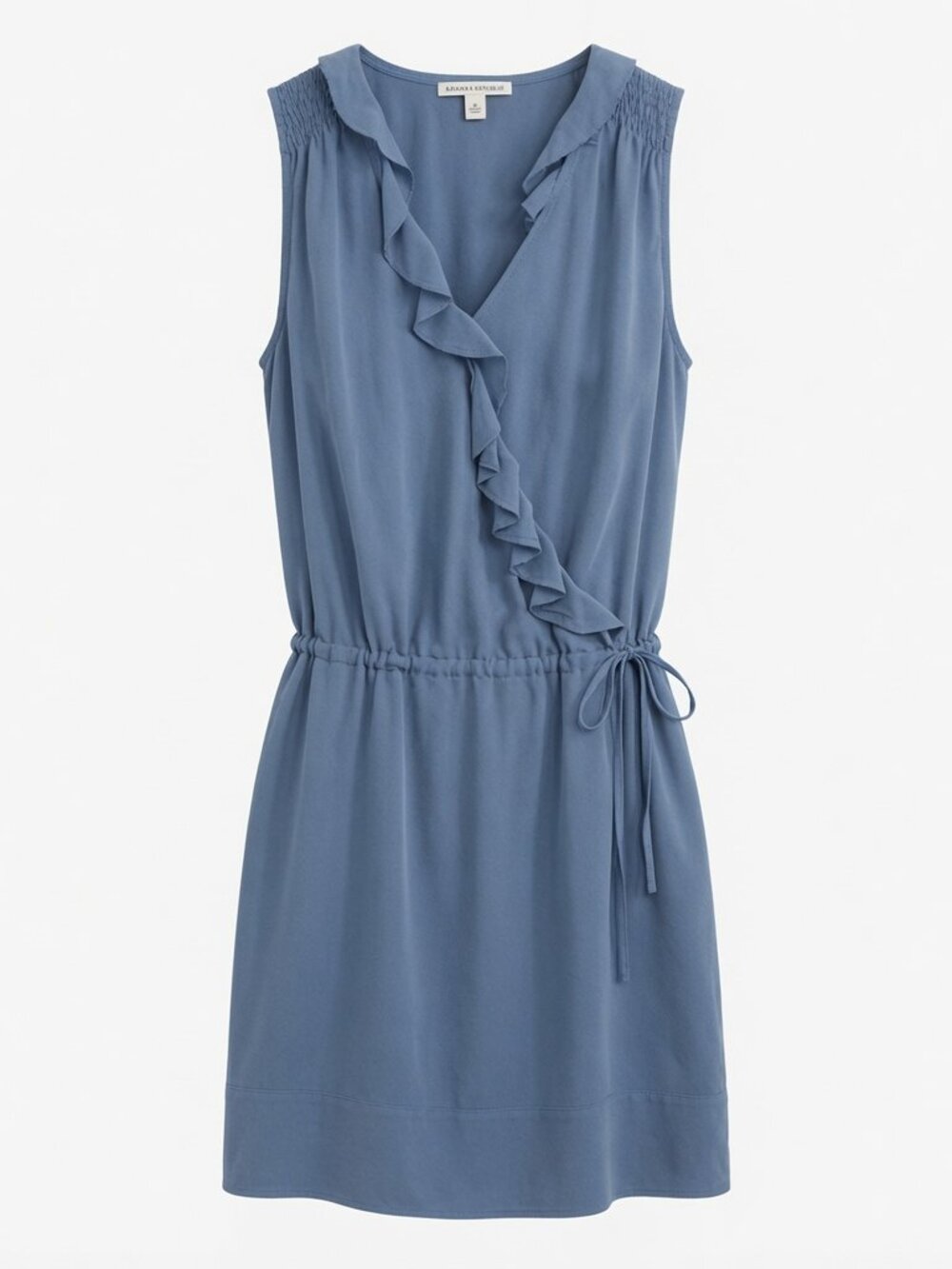 Banana Republic Silk Mini Dress Ruffle Wrap Front Sz 10 Blue Tank Brunch Resort